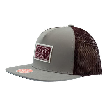 "Doc" Hooey Grey / Maroon 5-Panel Trucker with Maroon / White Rectangle Patch - Youth - 2202T-GYMA-Y