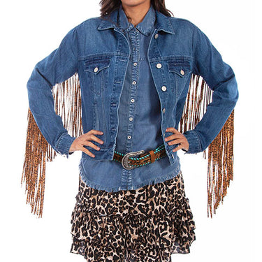 Women's Leopard Fringe Denim Jacket By Scully HC647