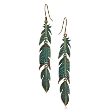 Rustic Dangling Teal Feather Earrings By Montana Silversmiths