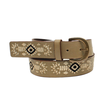 Women's Brown Belt With Floral and Dimond Embroidery N320001937
