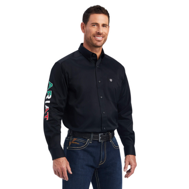 Men's Team Logo Black Long Sleeve Shirt with Mexican Colors 10038500