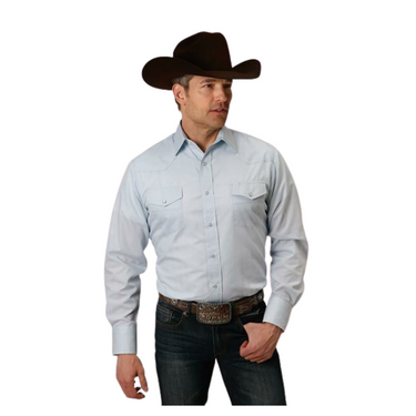 Men's Solid Blue Long Sleeve Snap Shirt 01-001-0145-0364 BU