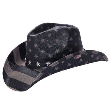 Grey & Black American Flag Straw Hat R12